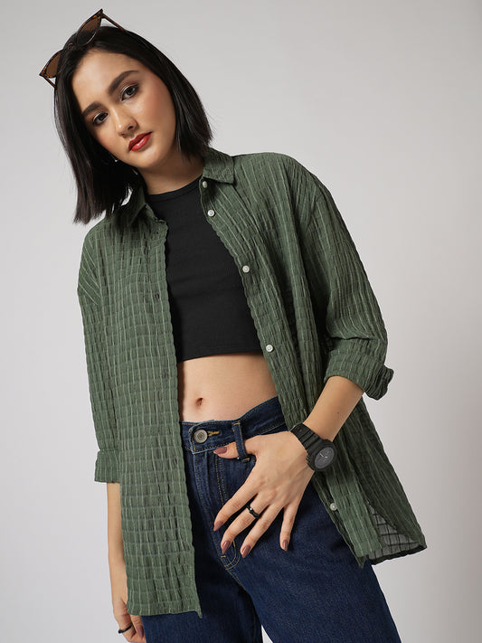Moss Green Matrix Checks Oversized Shirt