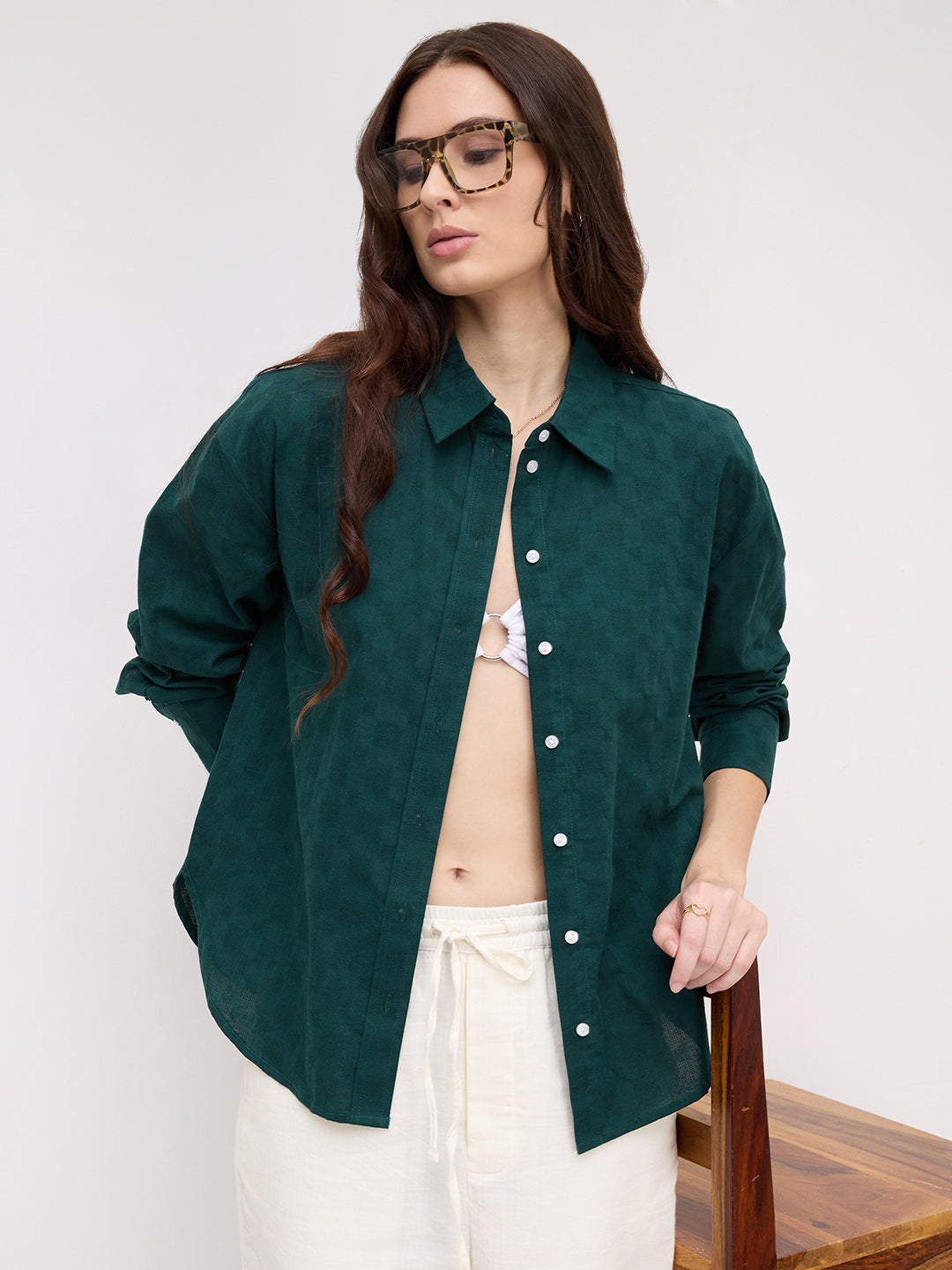 Sacramento Green Box Textured Oversized Shirt