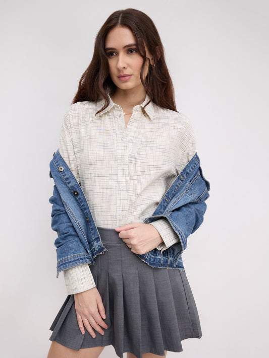 Multicolor Grid Line Printed Oversized Shirt