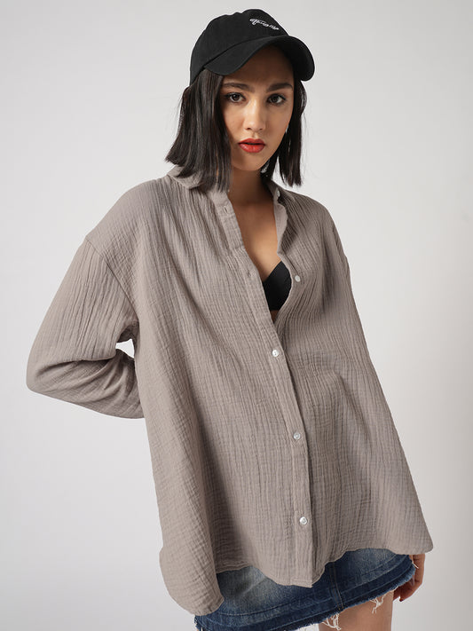 Almond Beige Double Cloth Oversized Shirt