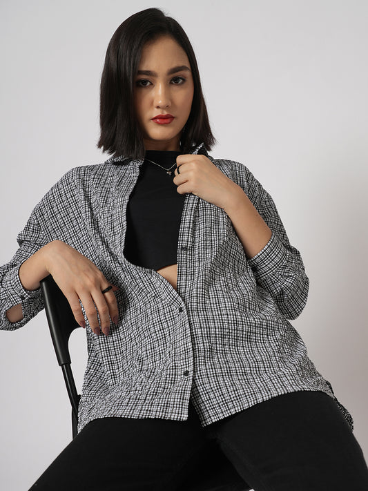 Black & White Tiny Checkered Seersucker Oversized Shirt
