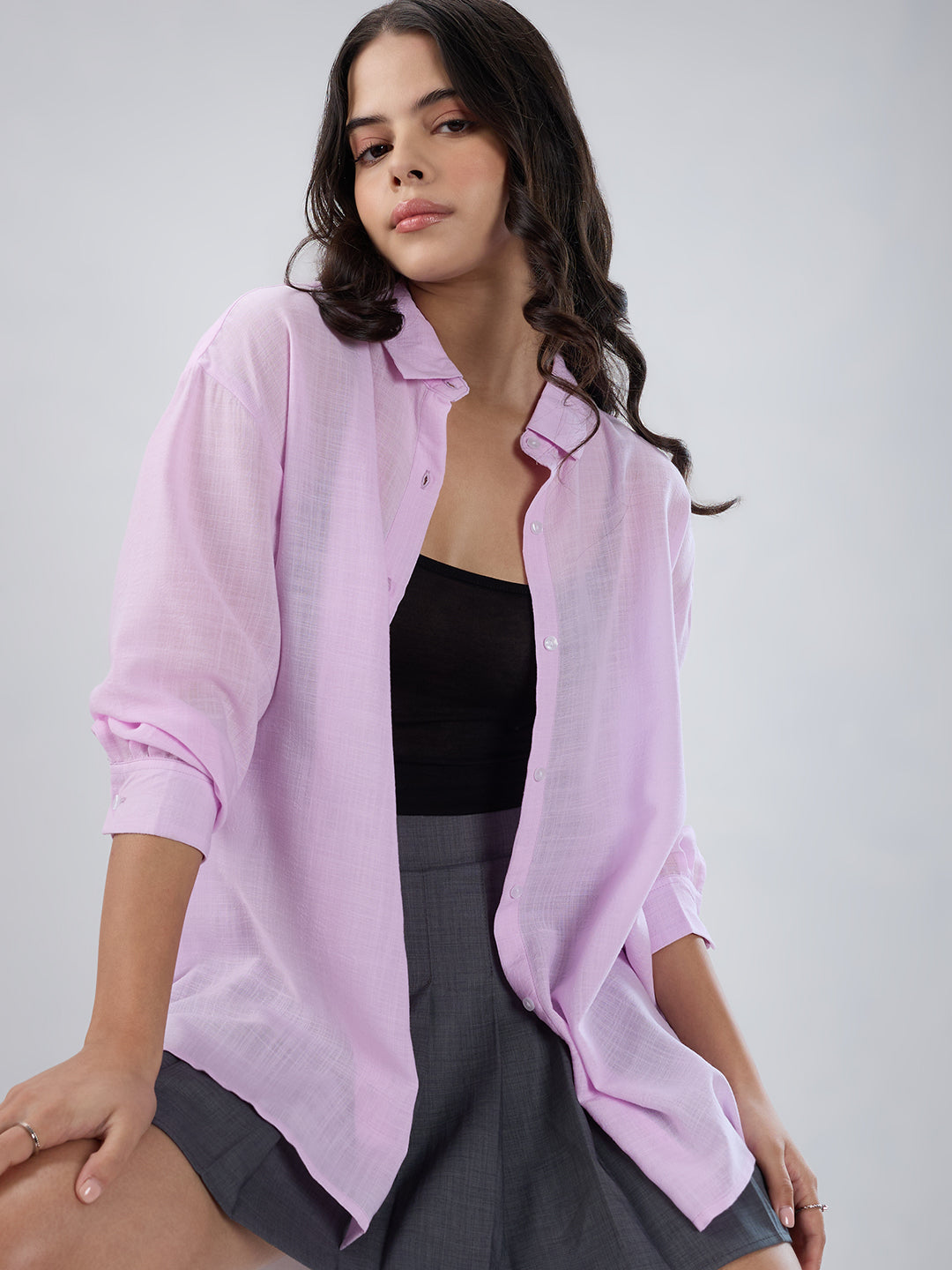 Pastel Pink Lightweight Soft-Weave Oversized Shirt