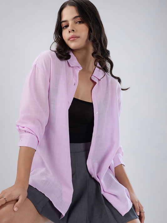Pastel Pink Lightweight Soft-Weave Oversized Shirt