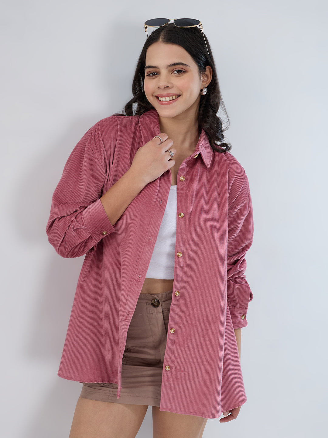 Froly Pink Corduroy Oversized Shirt