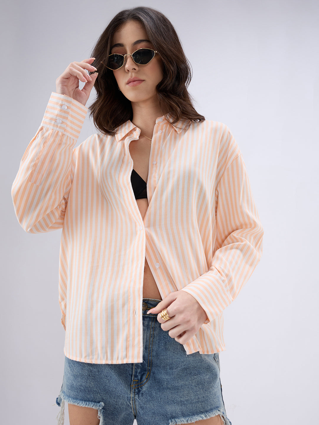 Peachy Orange & white Striped Oversized Shirt