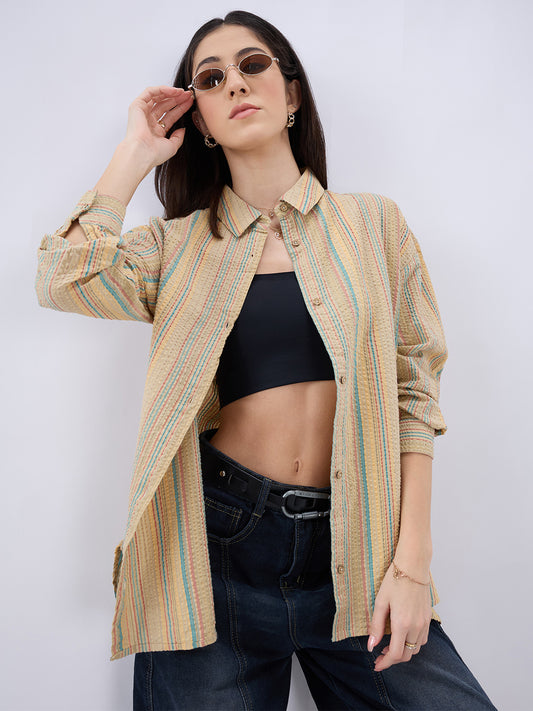 Classic Multicolor Striped Seersucker Oversized Shirt