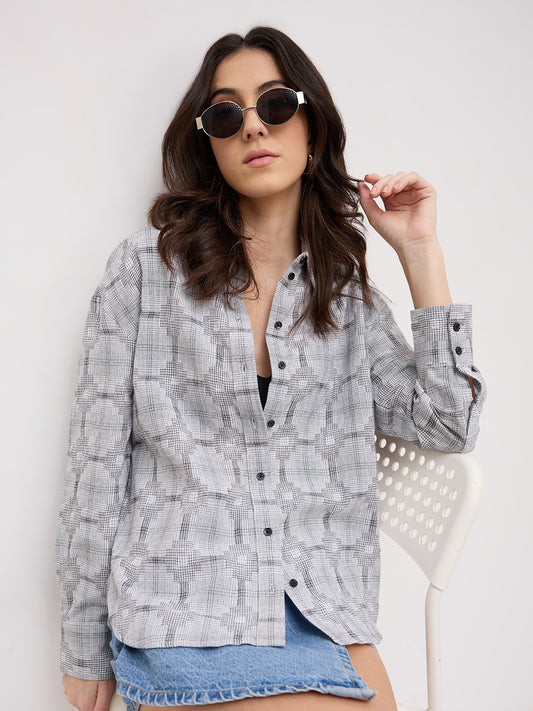White & Black Gridlock Smokey Plaid Oversized Shirt