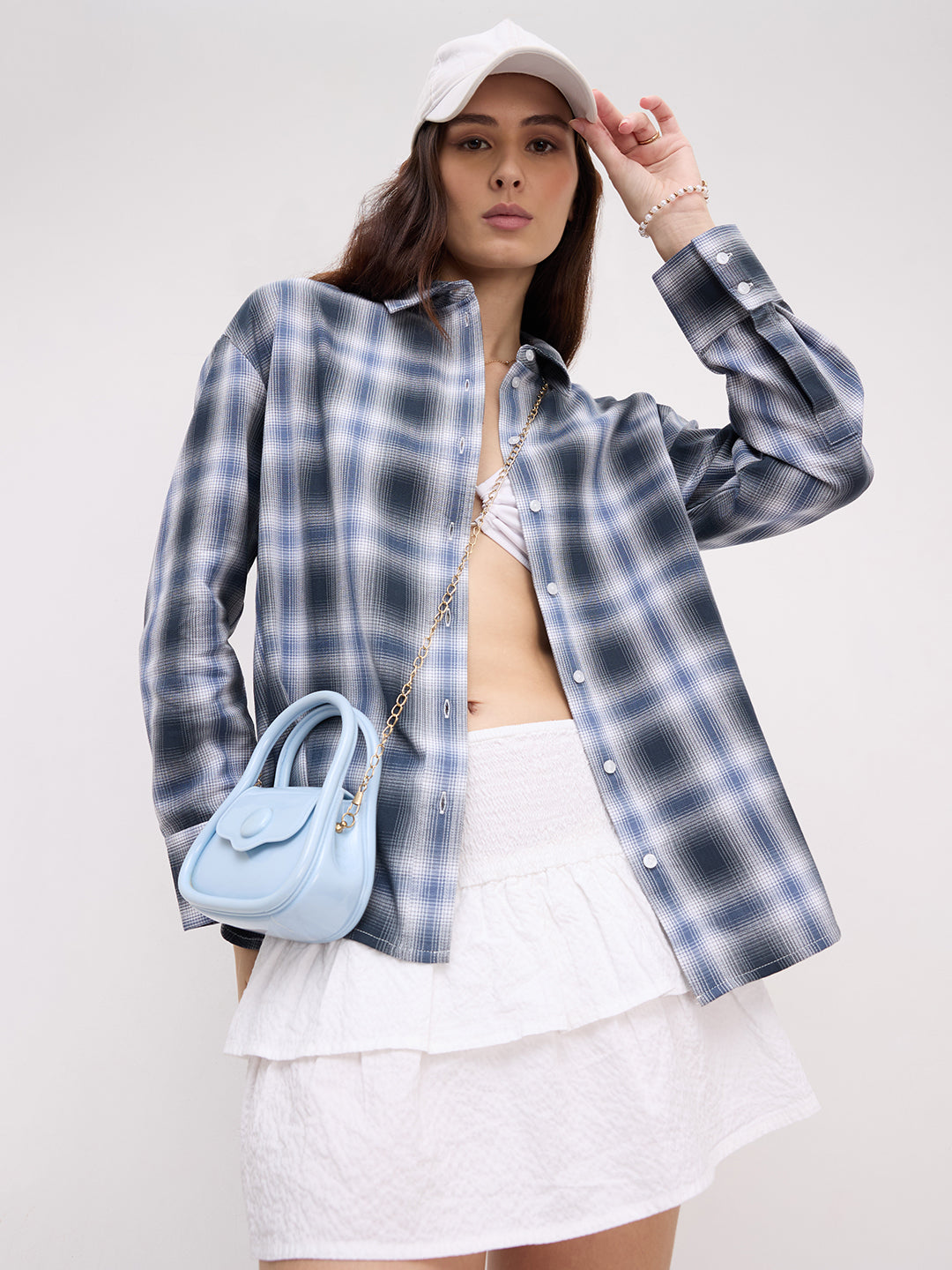 Navy Horizon Checked Oversized Shirt