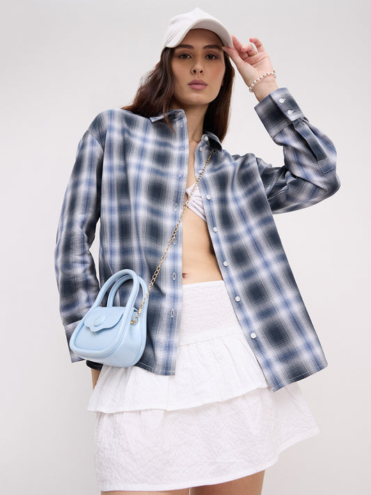 Navy Horizon Checked Oversized Shirt
