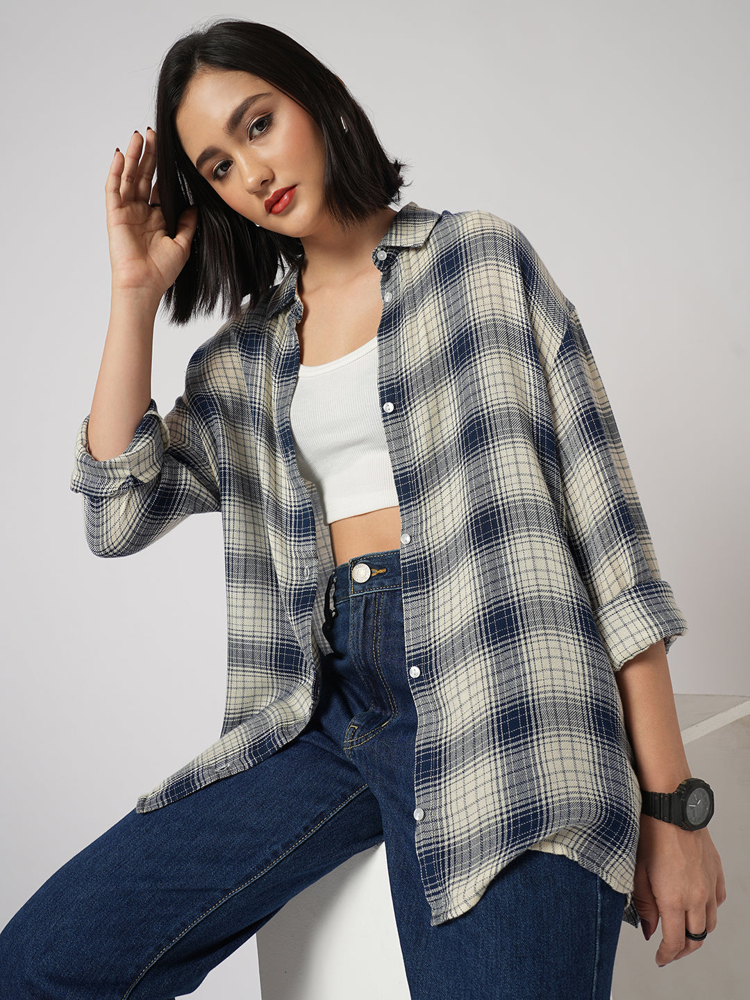 Multicolor Tiny Checkered Oversized Shirt