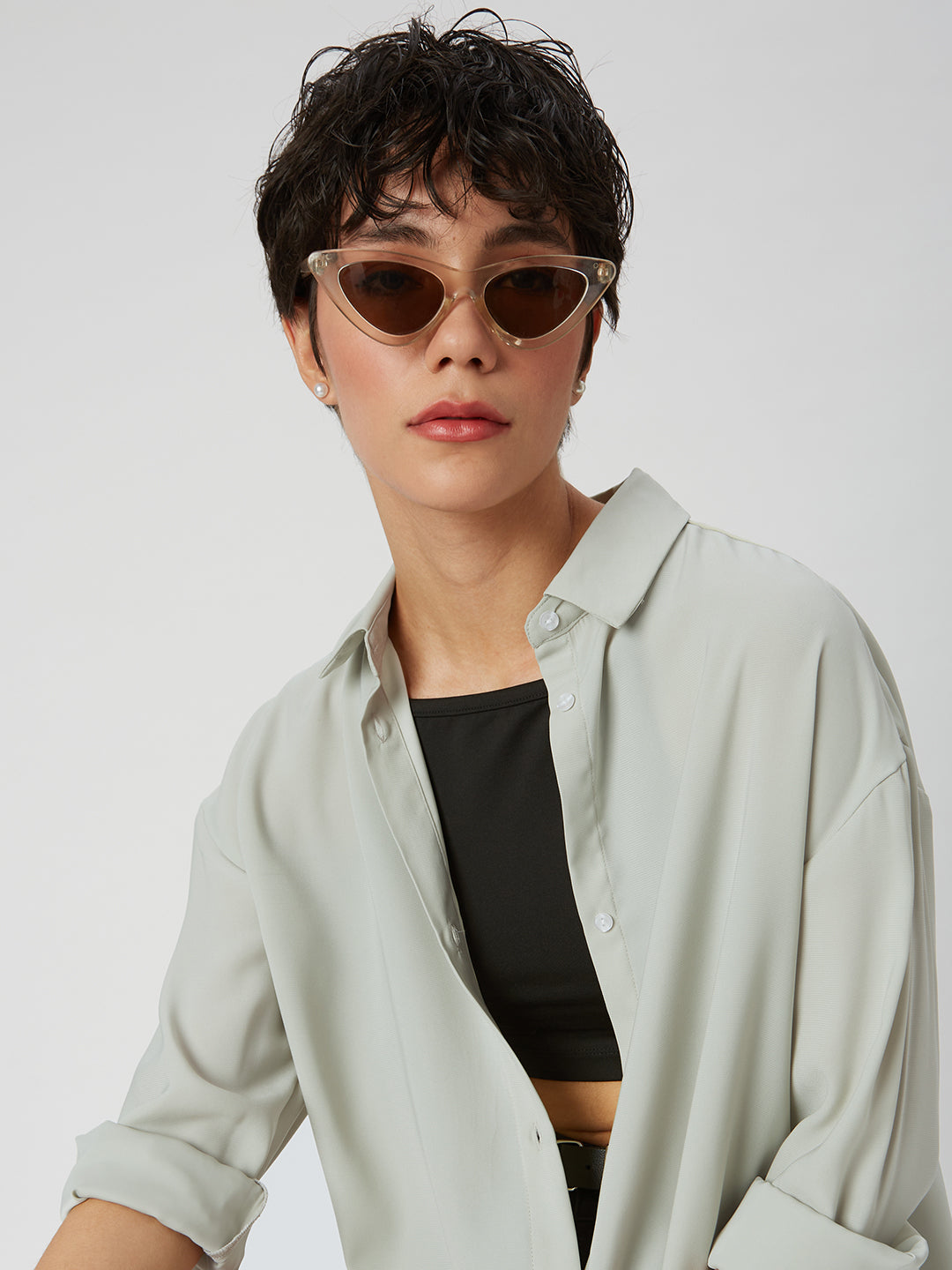 Solid Moss Green Oversized Shirt