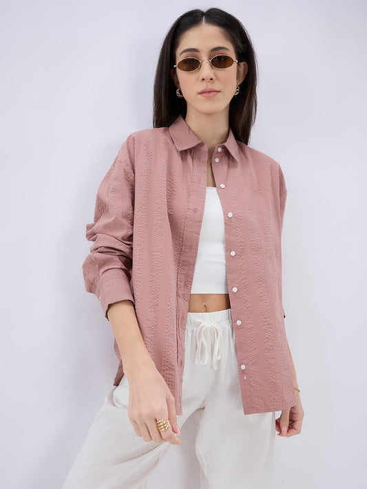 Rouge Pink Seersucker Oversized Shirt