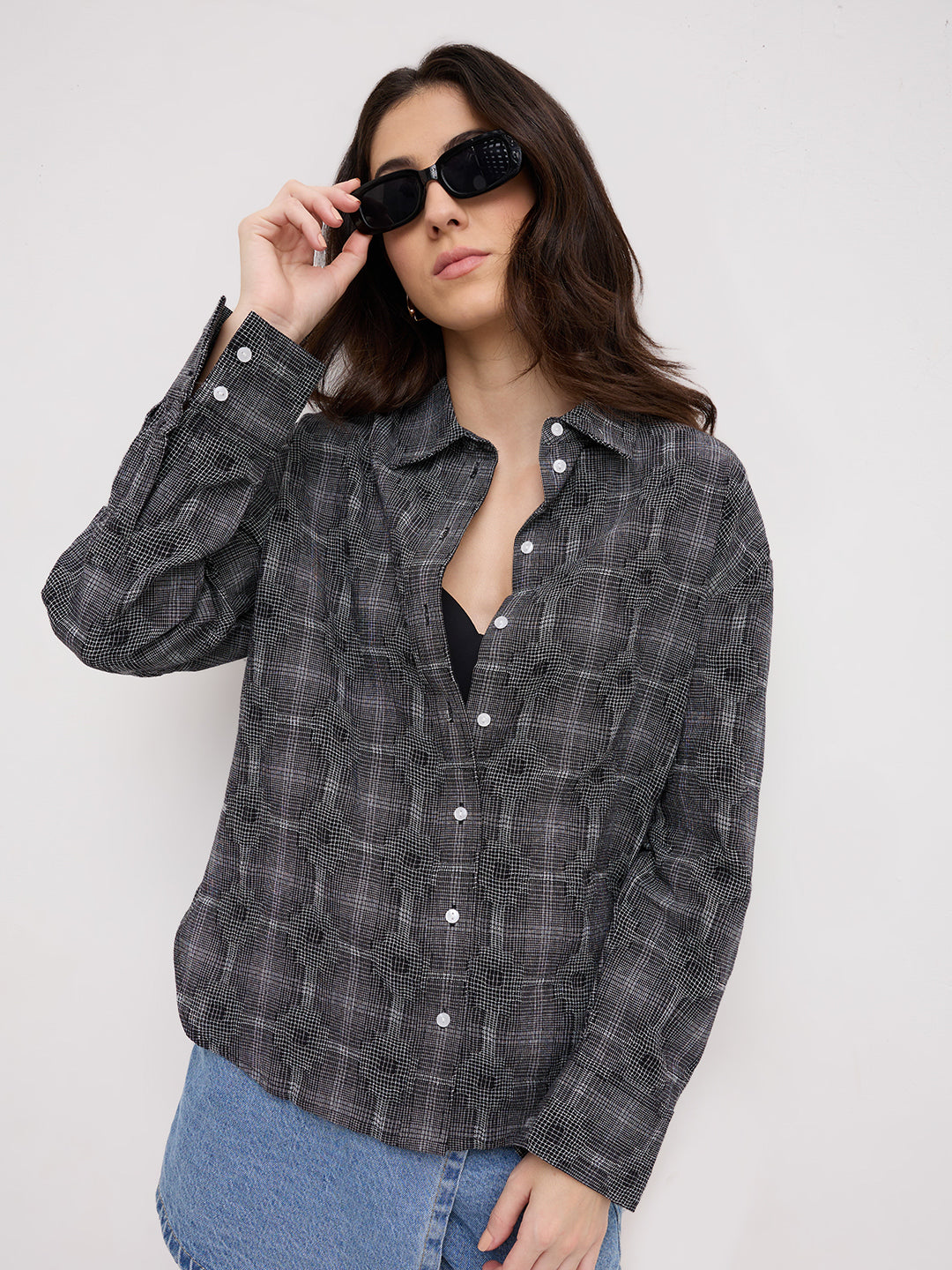 Black & White Gridlock Smokey Plaid Oversized Shirt