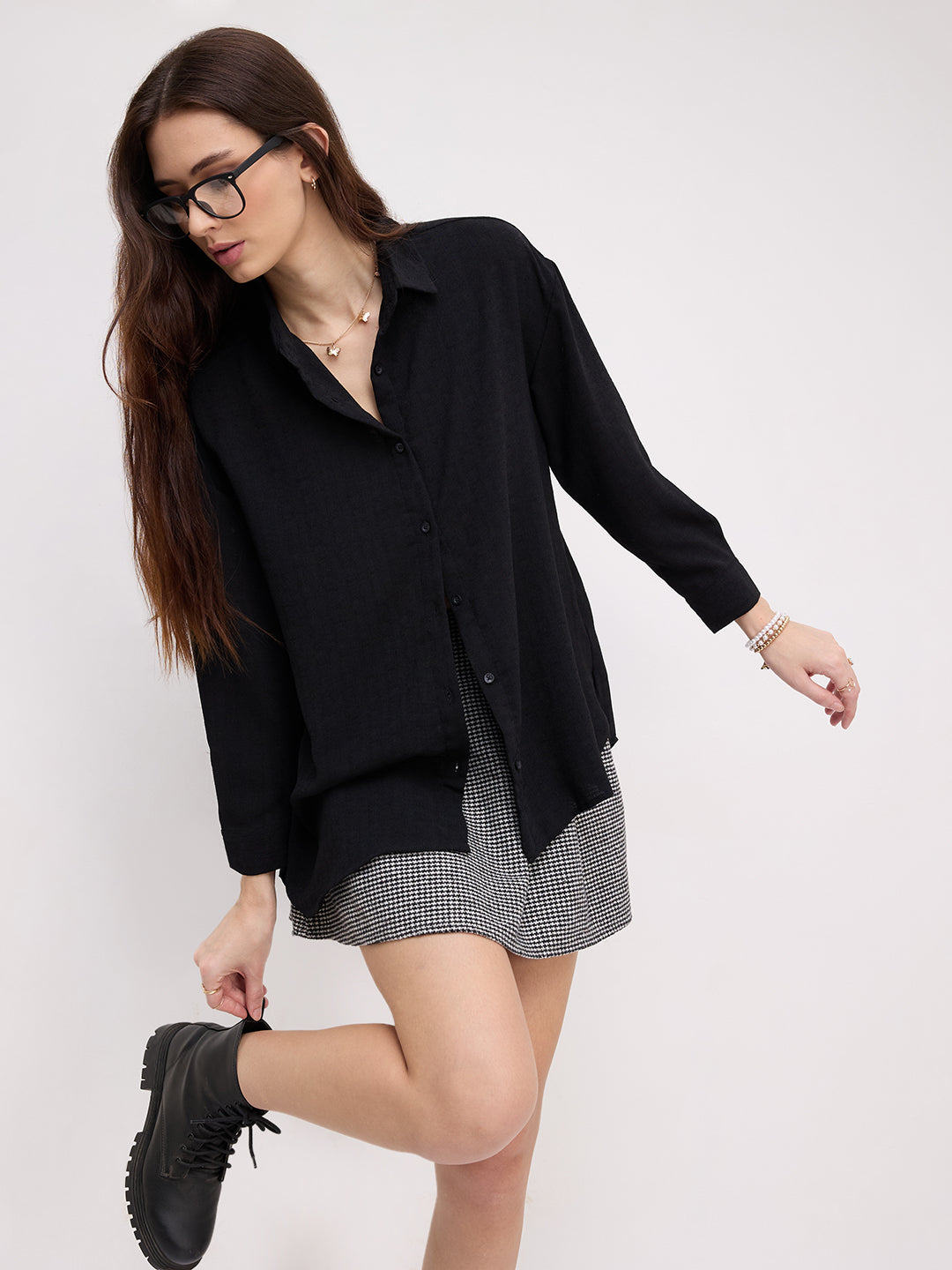 Classy Black Textured Oversized Shirt