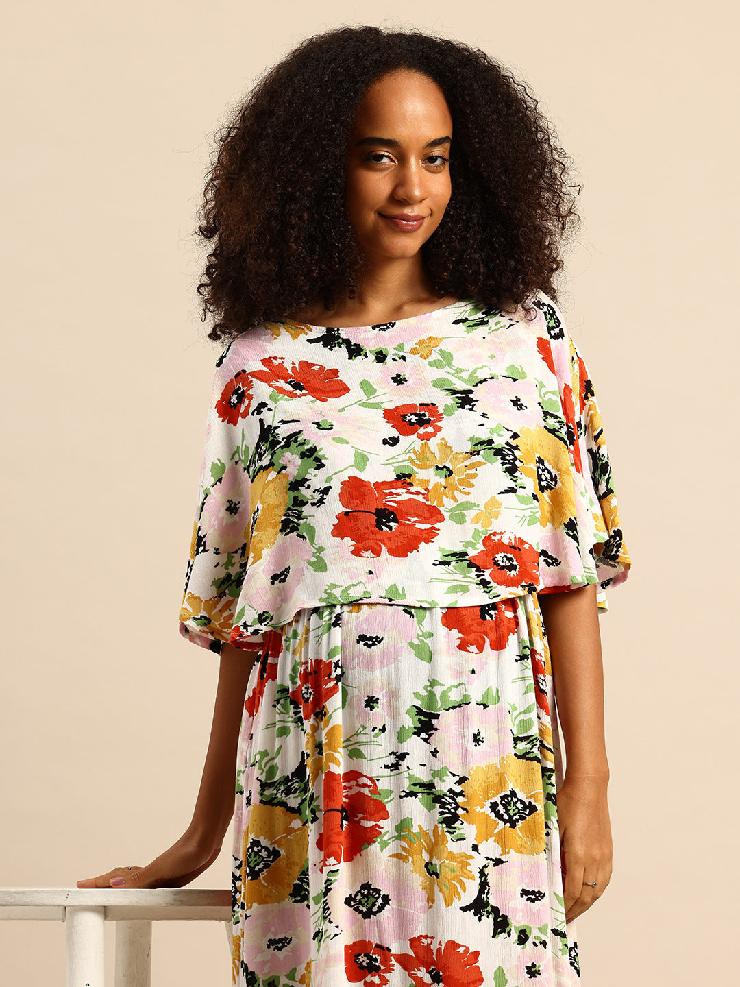 Artistic Multicolor Floral Printed Crepe Maternity Dress