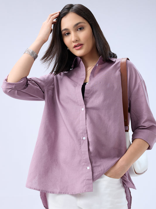 Heather Purple Solid Linen Oversized Shirt