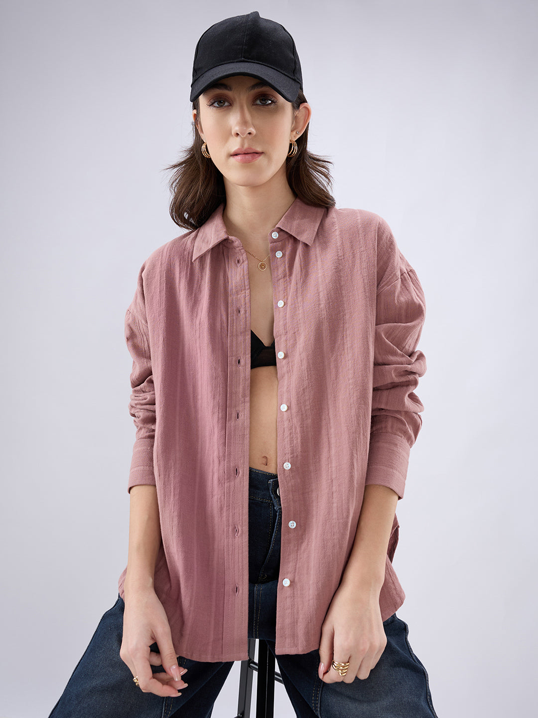 Dusty Pink Seersucker DoubleCloth Oversized Shirt