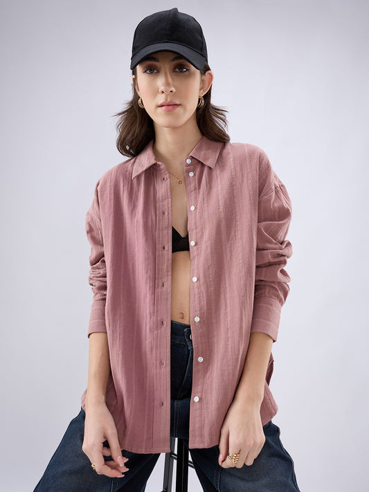 Dusty Pink Seersucker DoubleCloth Oversized Shirt