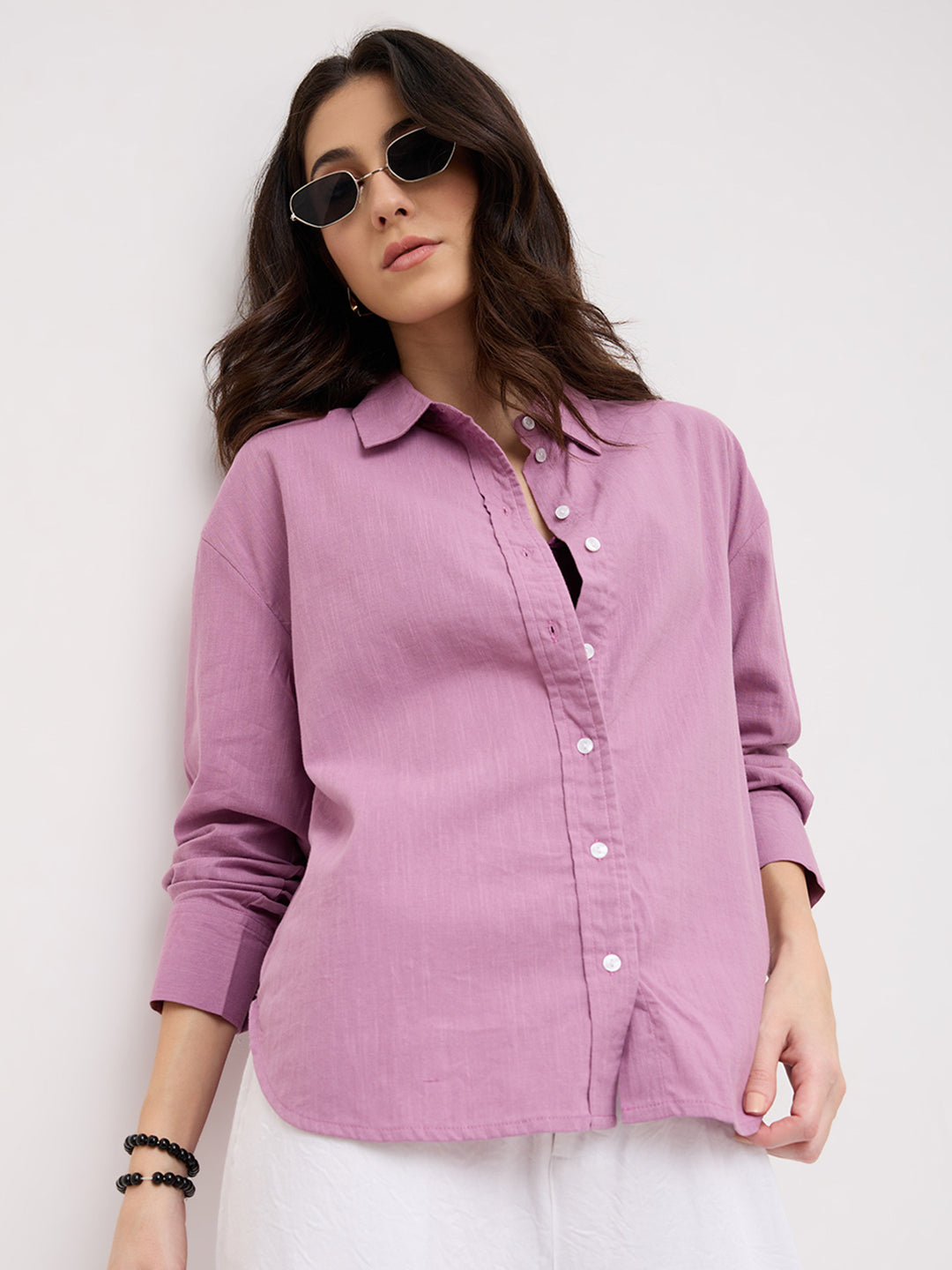 Soft Lavender Mist Casual Oversized Shirt