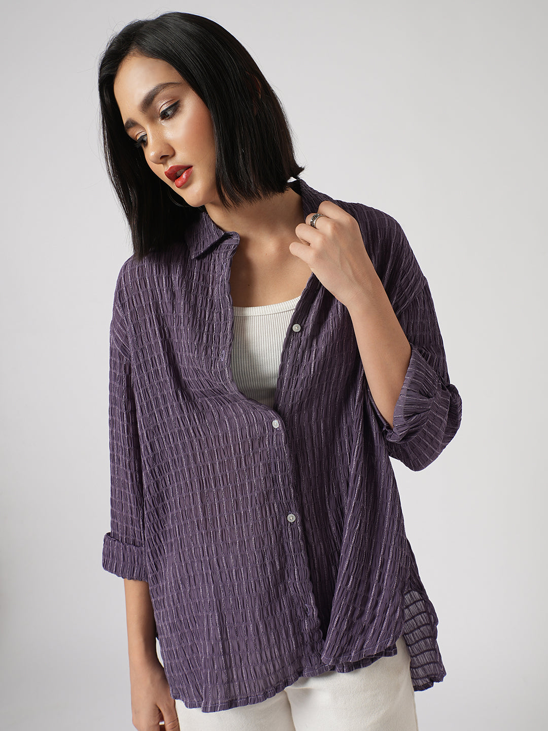 Old Lavendar Matrix Checks Oversized Shirt