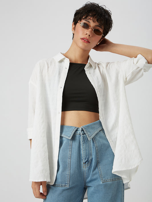 Snow White Dobby Textured Oversized Shirt