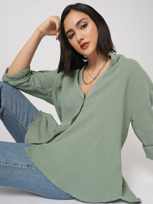 Seafoam Green Solid Doublecloth Oversized Shirt