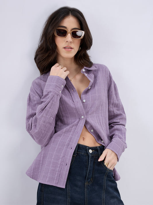 Lavender Seersucker Checked Doublecloth Oversized Shirt