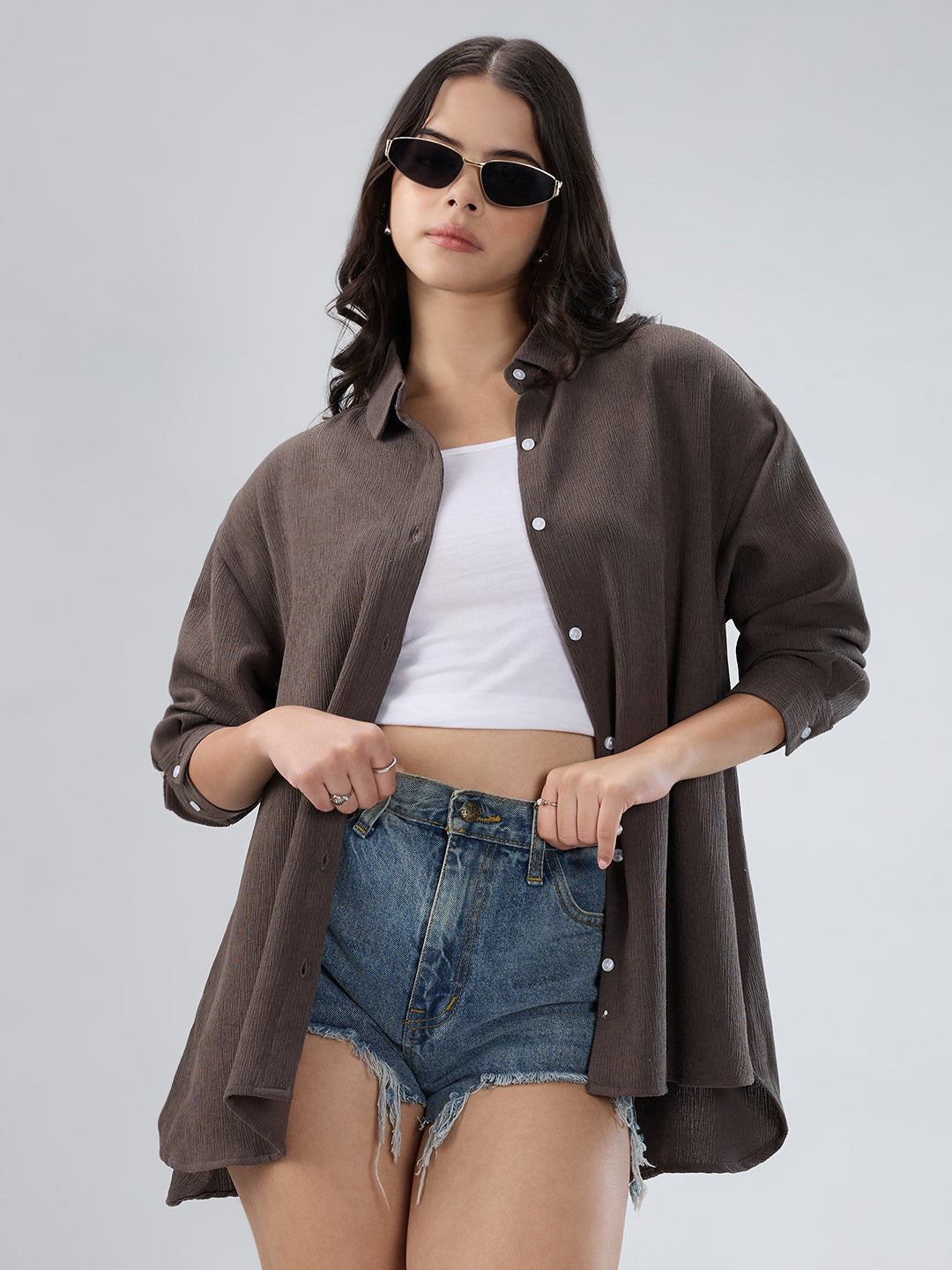 Ash Grey Crinkled Crepe Shirt