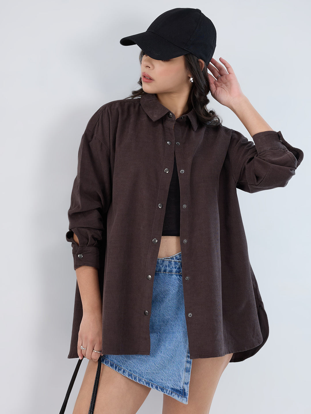 Dark Grey Corduroy Oversized Shirt