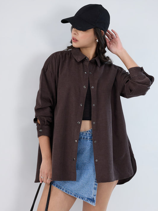 Dark Grey Corduroy Oversized Shirt