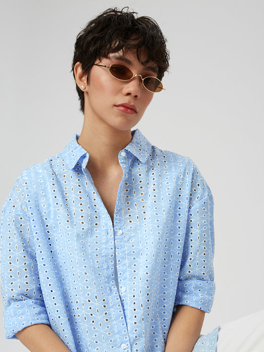Baby Blue Schiffli Oversized Shirt