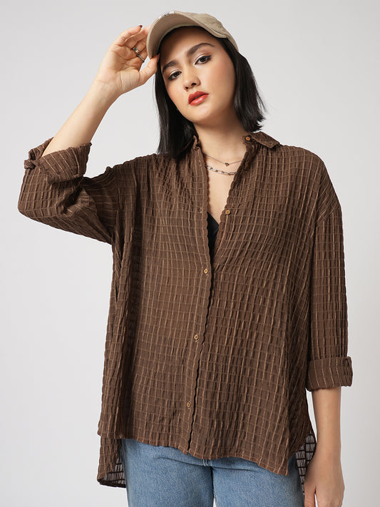 Chamoisee Brown Matrix Checks Oversized Shirt