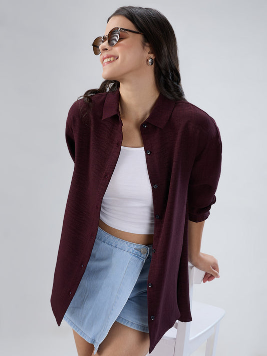 Wine Slub Textured Oversized Shirt