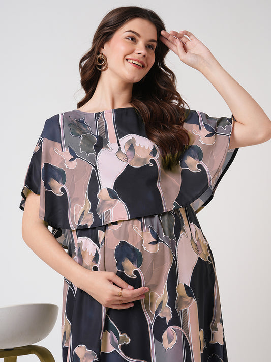 Multicolor Abstract Printed Maternity Dress