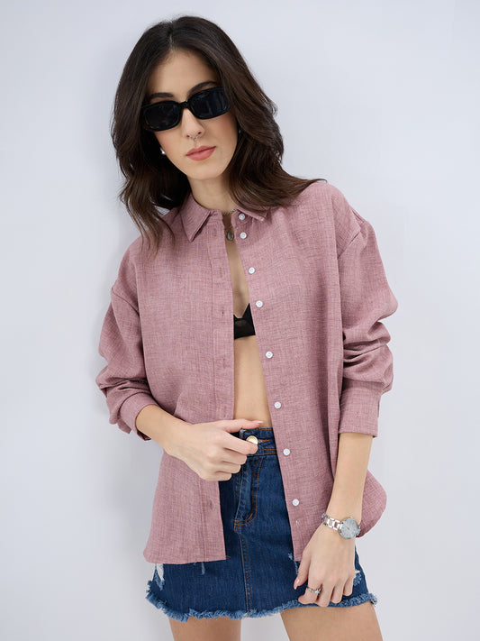 Han Pink Sub Textured Oversized Shirt