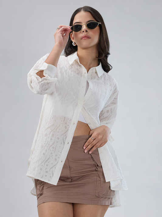 Pearl White Ripple Weave Oversized shirt