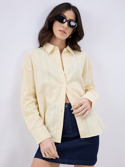 Sunkissed Yellow Seersucker Oversized Shirt