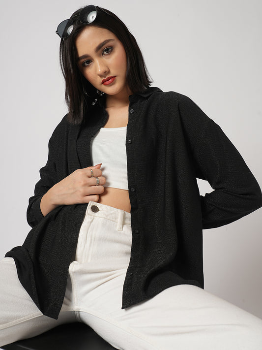 Black Stardust Shimmer Oversized Shirt
