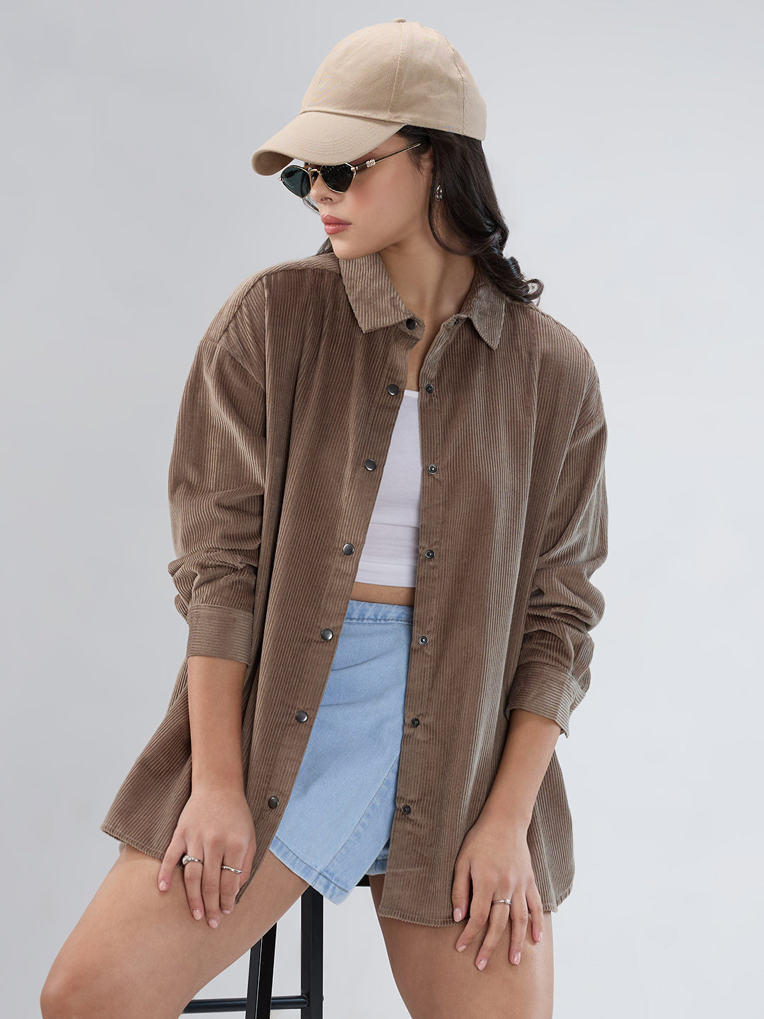 Grayish Olive Corduroy Oversized Shirt
