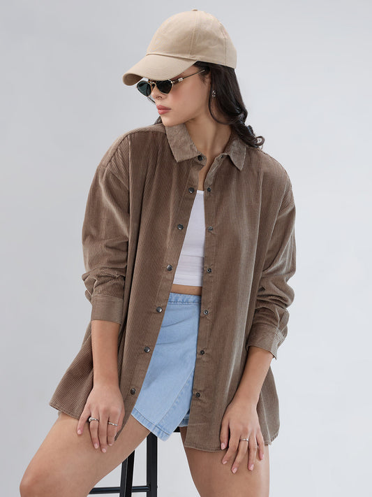 Grayish Olive Corduroy Oversized Shirt