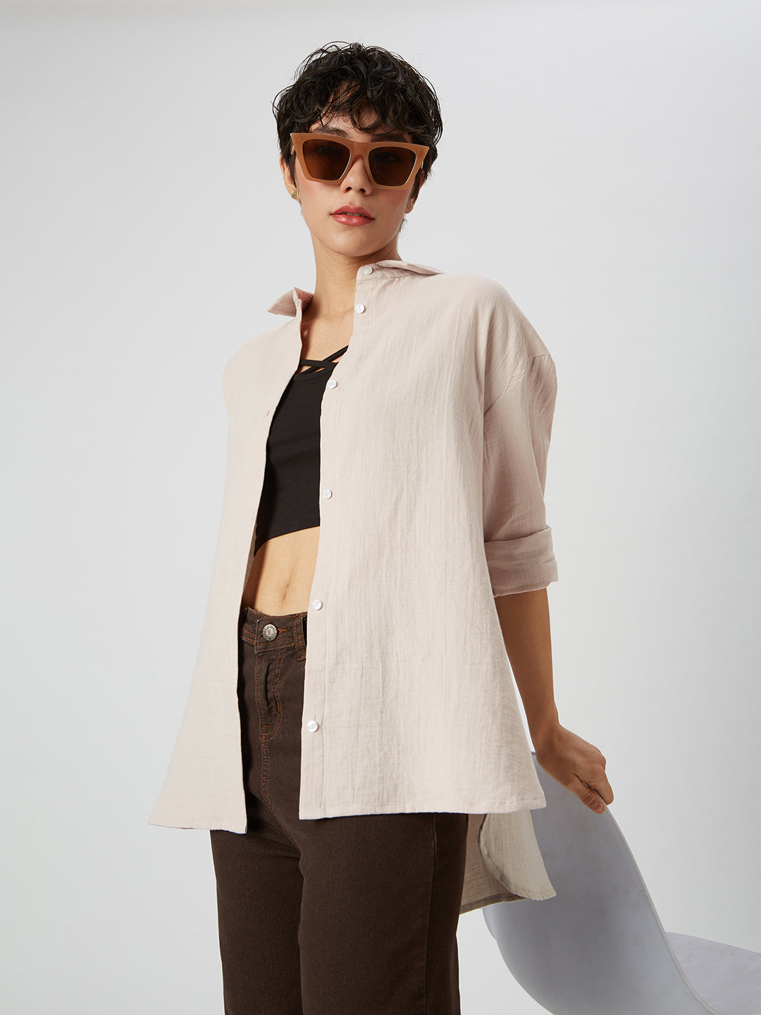 Stone Beige Double Cloth Oversized Shirt