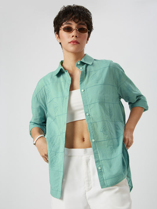 Turquoise Embroidered Oversized Shirt