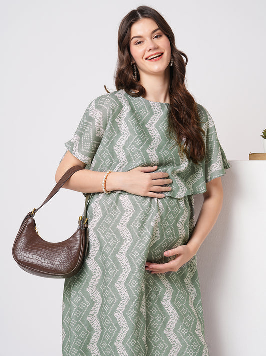 Milestone Grey Ikat Printed Maternity Dress