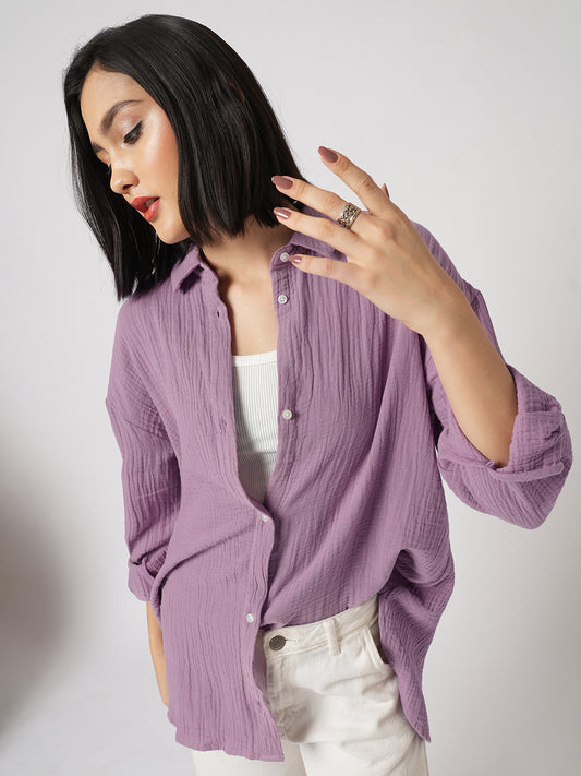 Solid Lavender Double Cloth Oversized Shirt
