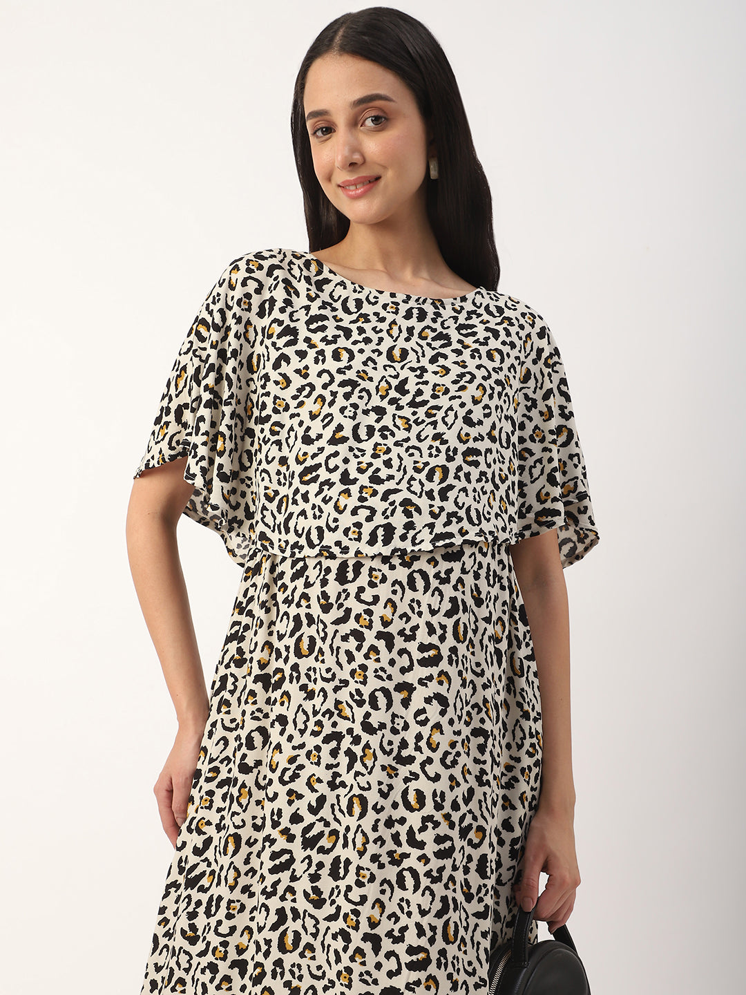 Beige Leopard Printed Comfy Maternity Dress