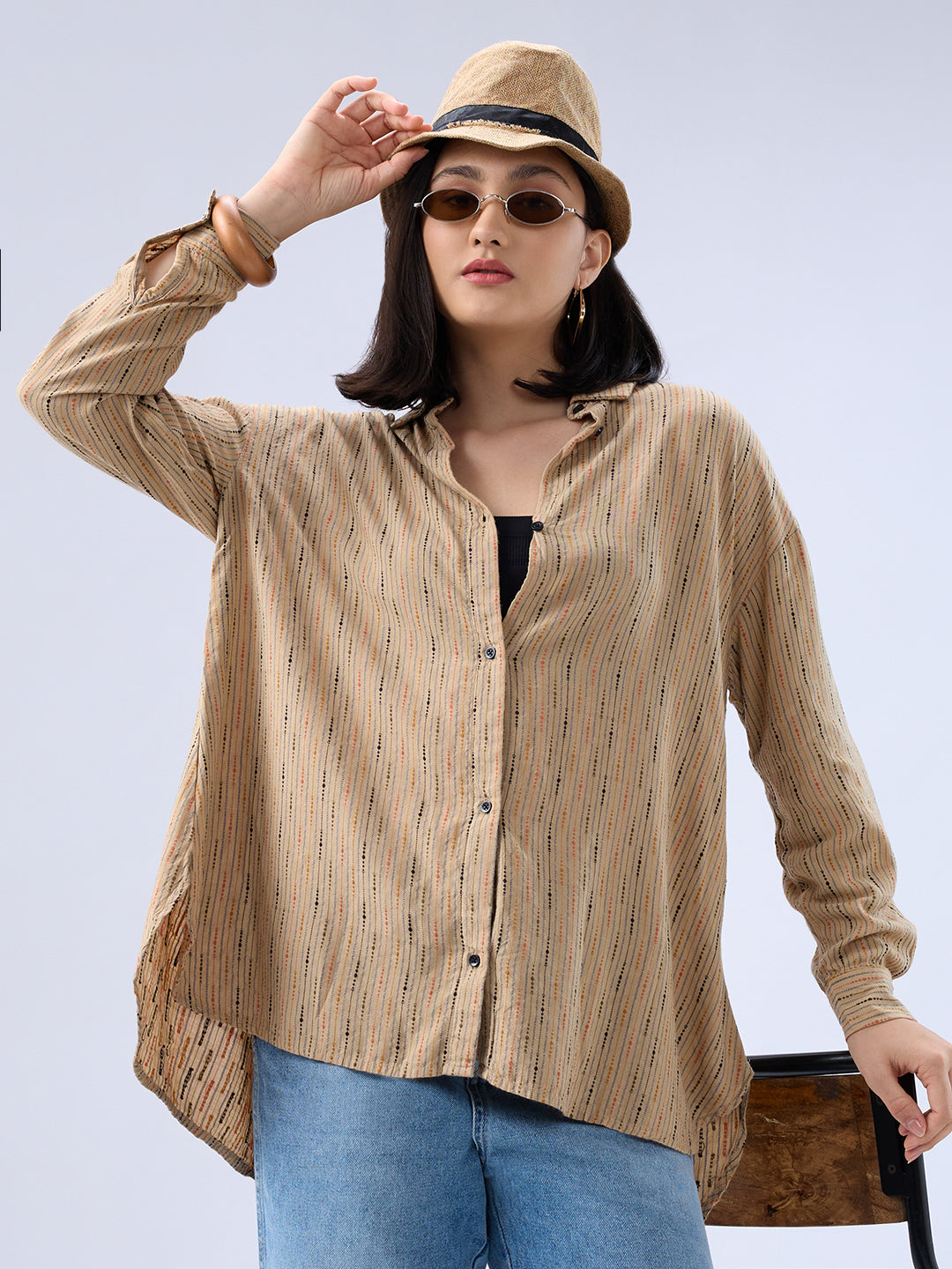 Tan Brown Dobby Oversized Shirt