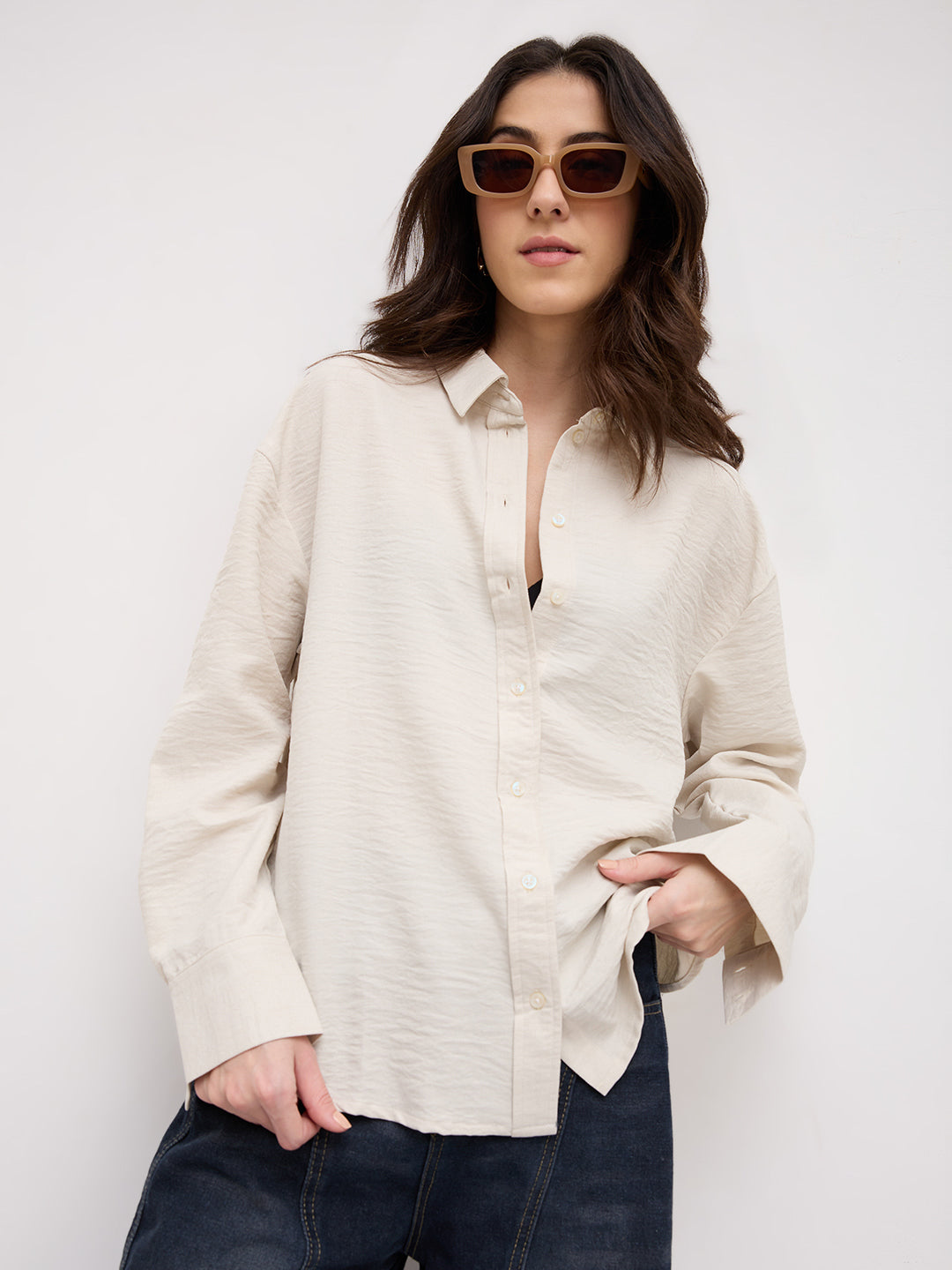 Solid Bisque Beige Oversized Shirt