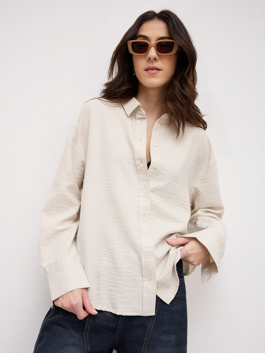 Solid Bisque Beige Oversized Shirt