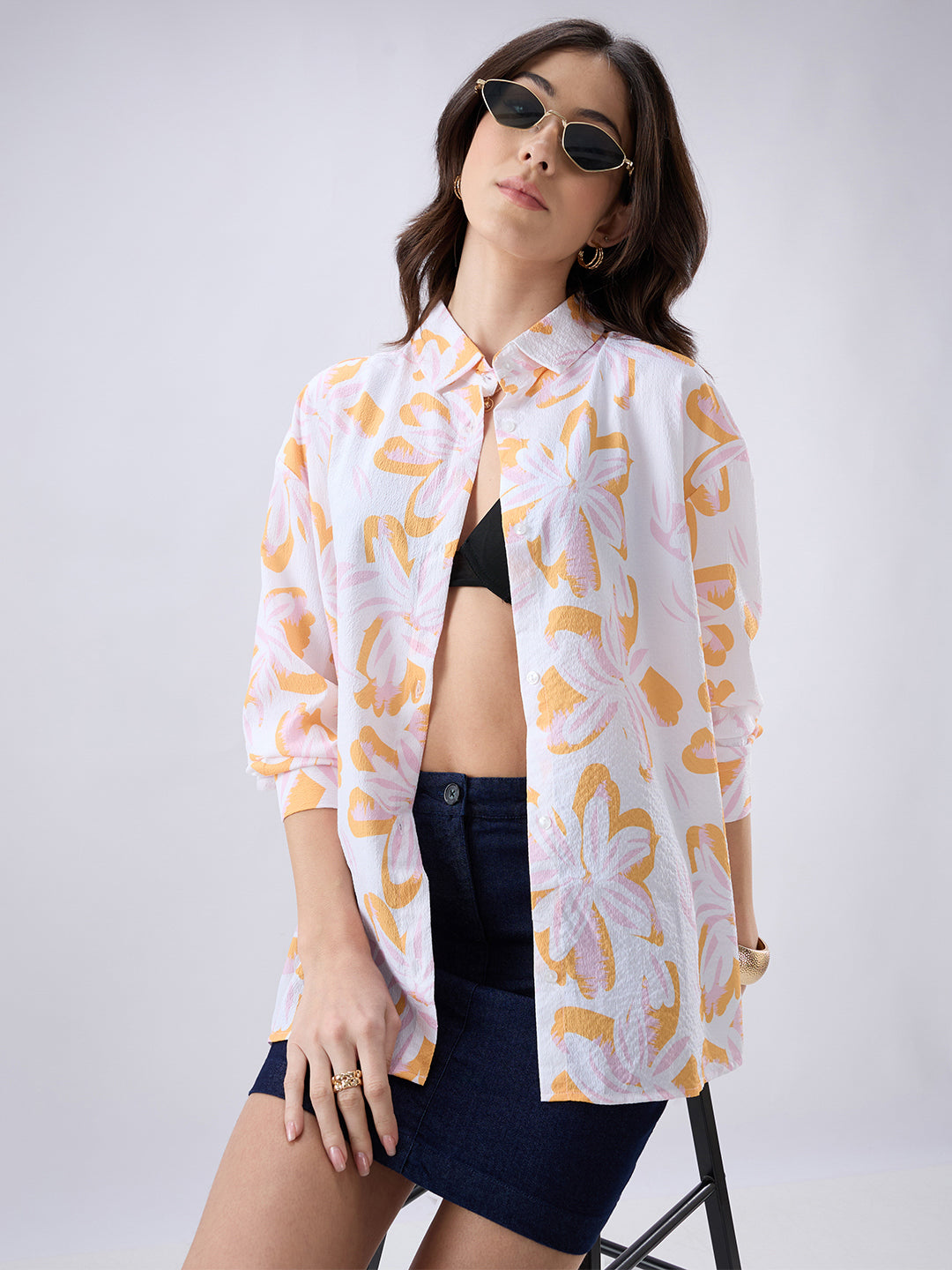Multicolor Floral Printed Oversized Shirt
