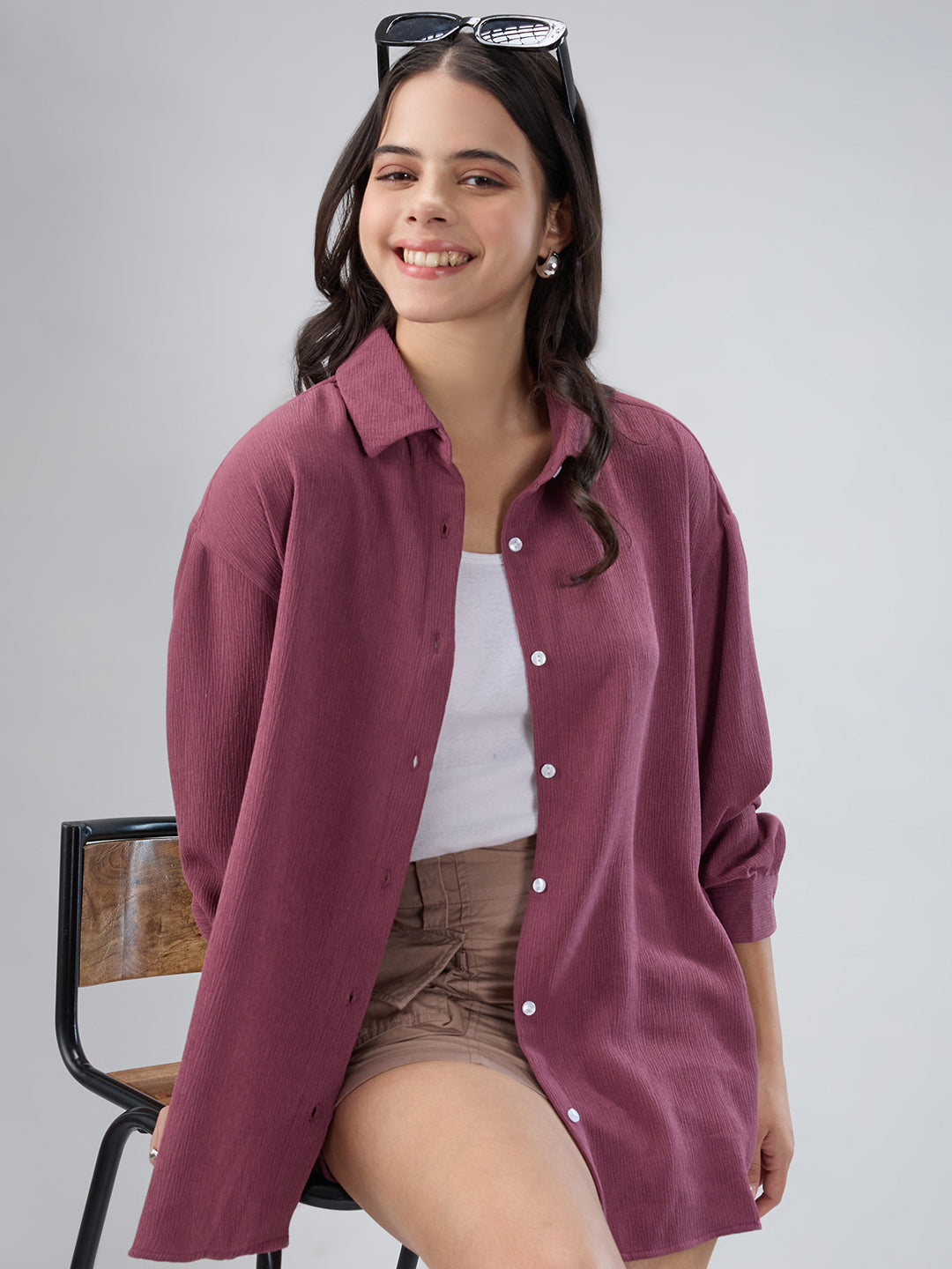 Turkish Rose Pink Crepe Oversized Shirt